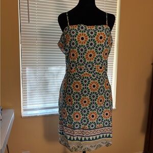 Sam Edelman Green, Orange & Blue Spaghetti-Strap Mosaic Print Sundress